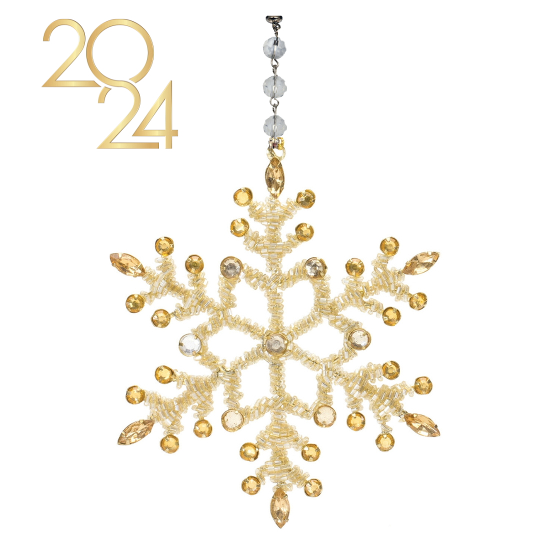 6" GOLD CRYSTAL JEWELED SNOWFLAKE (Set/1) OR (Set/3) MAGNETIC CHANDELIER ORNAMENT
