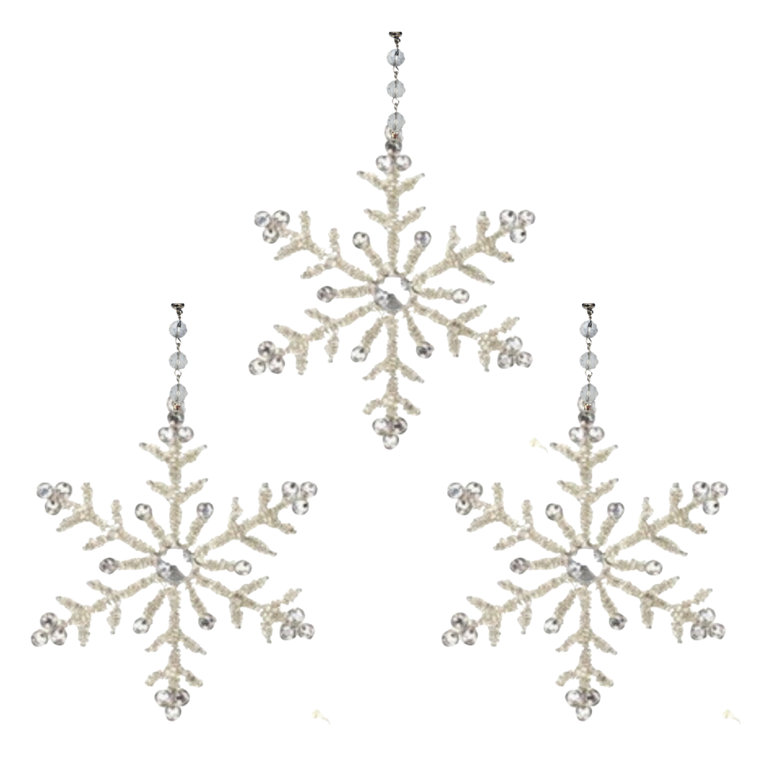 6" SILVER CRYSTAL JEWELED SNOWFLAKE (Set/1) OR (Set/3) MAGNETIC CHANDELIER ORNAMENT