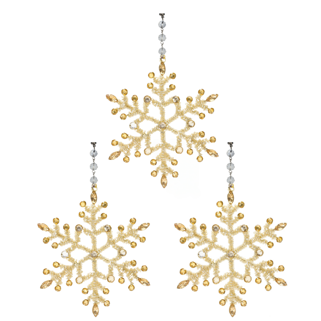 6" GOLD CRYSTAL JEWELED SNOWFLAKE (Set/1) OR (Set/3) MAGNETIC CHANDELIER ORNAMENT