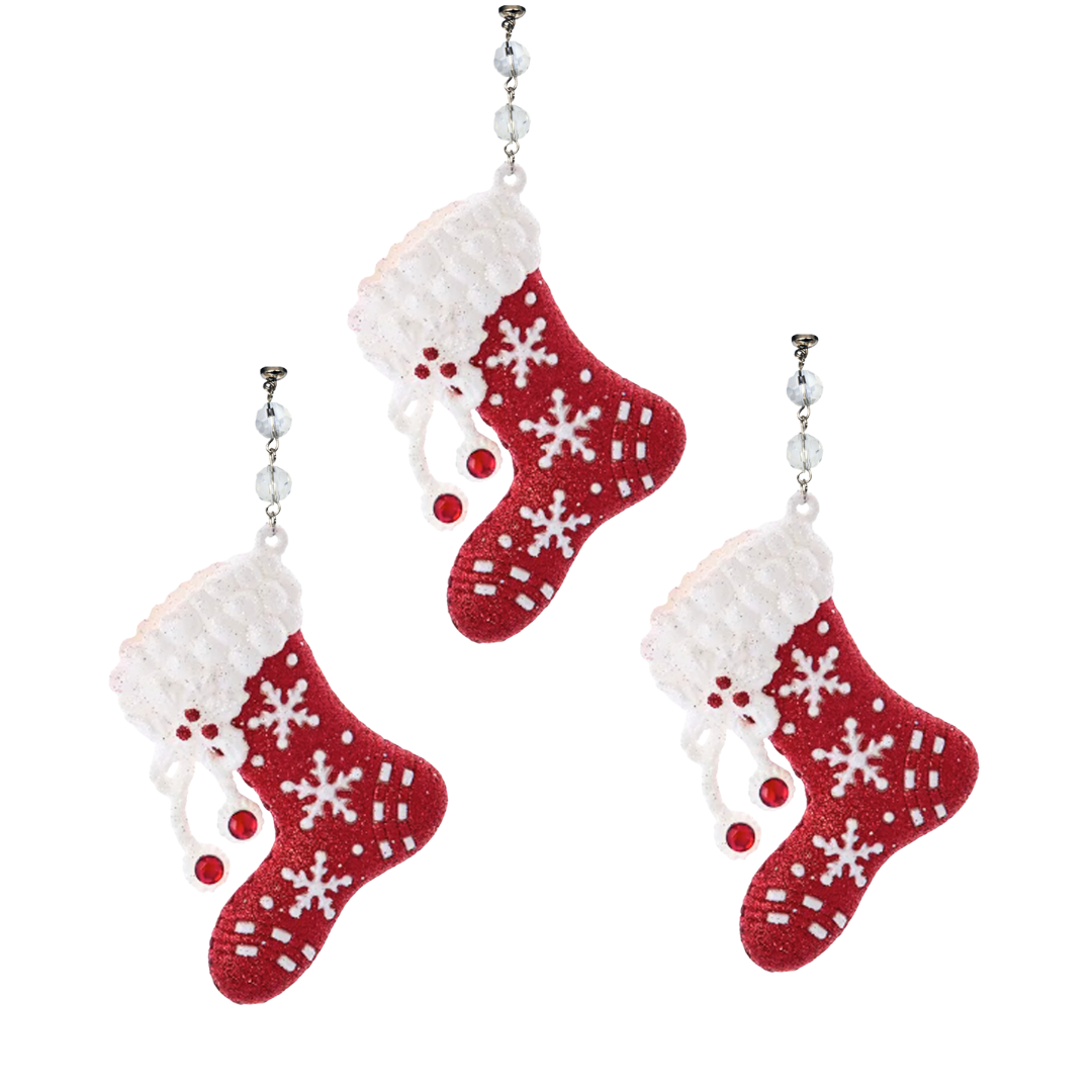 RED WHITE JEWELED STOCKING - (Set/3) MAGNETIC CHANDELIER ORNAMENT - 2 STYLES AVAILABLE
