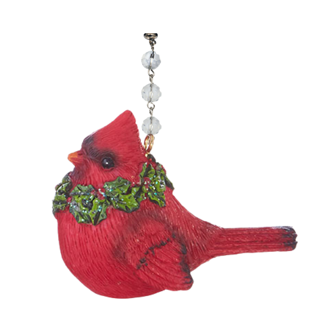 RESIN CARDINAL w/WREATH (Set/1) OR (Set/3) MAGNETIC CHANDELIER ORNAMENT