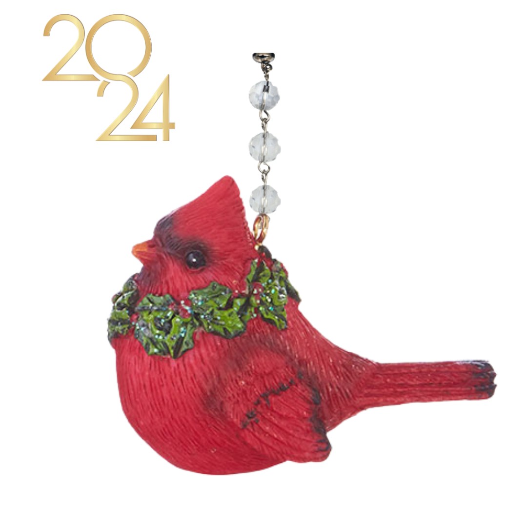 RESIN CARDINAL w/WREATH (Set/1) OR (Set/3) MAGNETIC CHANDELIER ORNAMENT