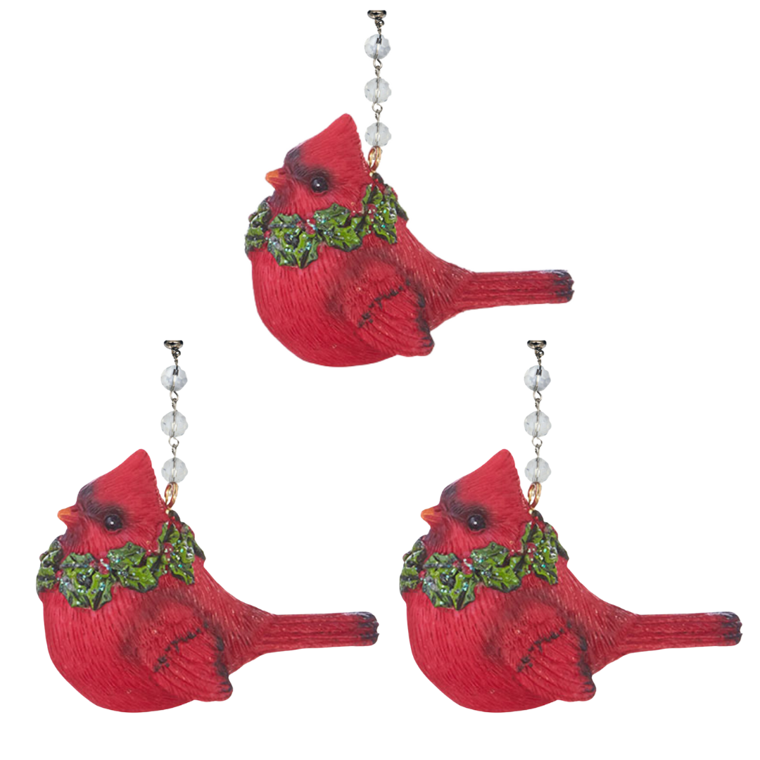 RESIN CARDINAL w/WREATH (Set/1) OR (Set/3) MAGNETIC CHANDELIER ORNAMENT