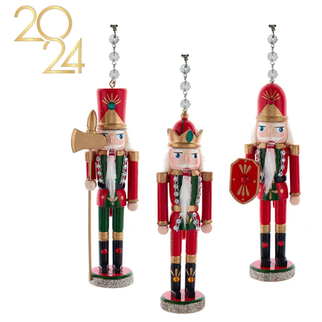 GLITTER RED + GREEN NUTCRACKER (Set/1) MAGNETIC CHANDELIER ORNAMENT - 3 STYLES AVAILABLE
