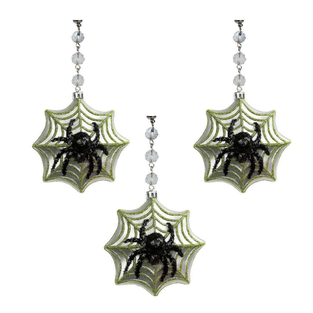 3.5" GLITTER SPIDER WEB (Set/3) MAGNETIC HALLOWEEN CHANDELIER ORNAMENT