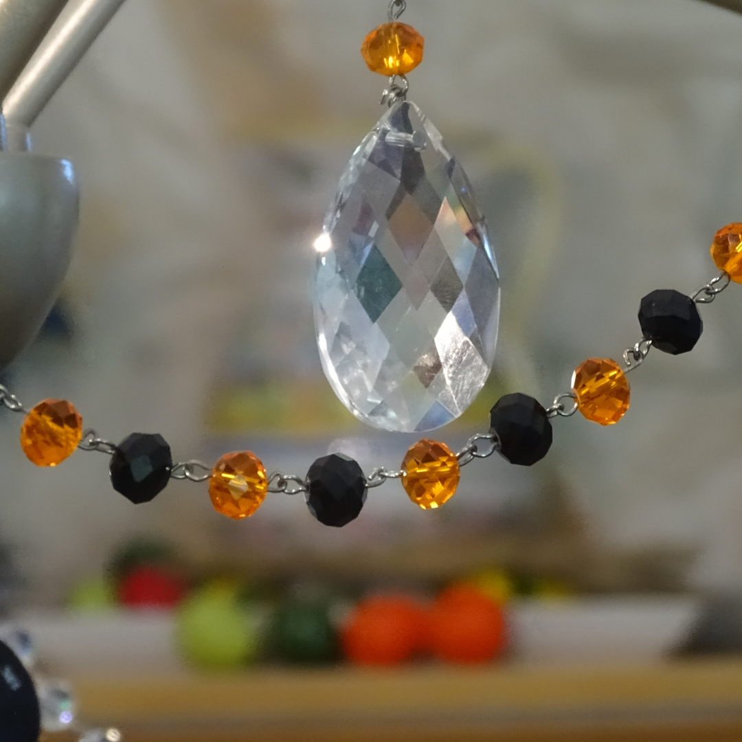 12" ORANGE/BLACK CRYSTAL BEAD MAGNETIC CHANDELIER GARLAND (Set/3)