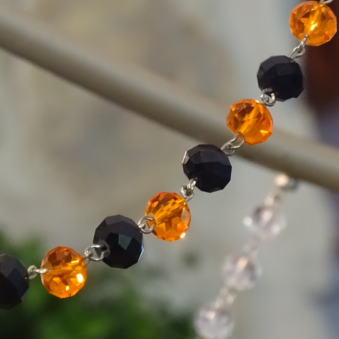12" ORANGE/BLACK CRYSTAL BEAD MAGNETIC CHANDELIER GARLAND (Set/3)