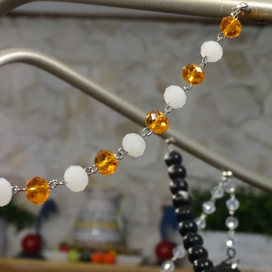 12" ORANGE/WHITE CRYSTAL BEAD MAGNETIC CHANDELIER GARLAND (Set/3)