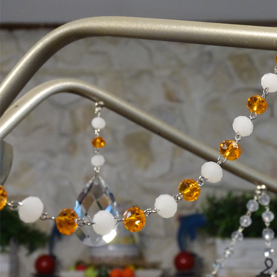 12" ORANGE/WHITE CRYSTAL BEAD MAGNETIC CHANDELIER GARLAND (Set/3)