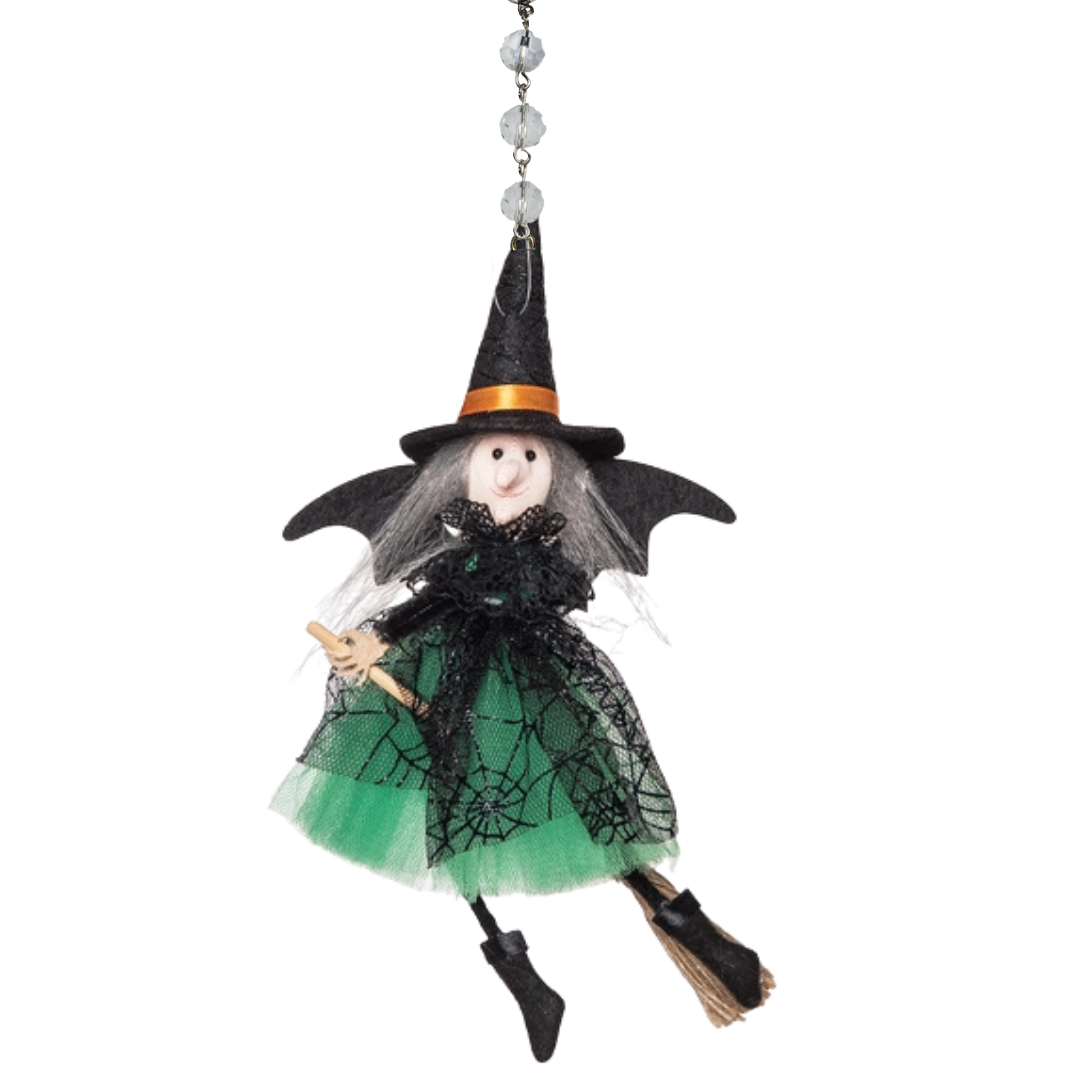 BLACK + GREEN WITCH (Set/1) MAGNETIC HALLOWEEN CHANDELIER ORNAMENT