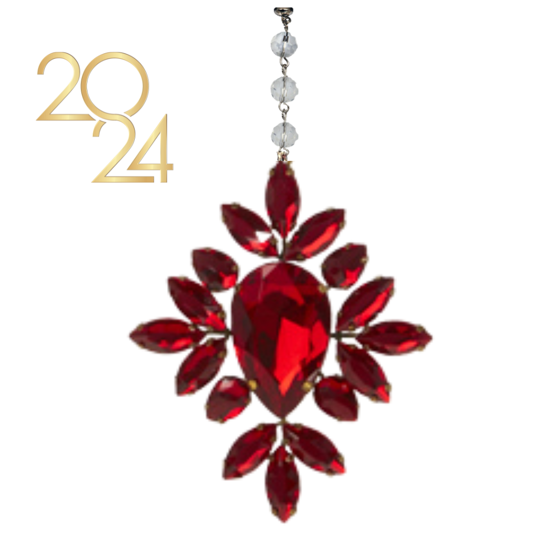 VINTAGE RED JEWEL SNOWFLAKES (Set/1) OR (SET/3) MAGNETIC CHANDELIER ORNAMENT - 3 STYLES AVAILABLE