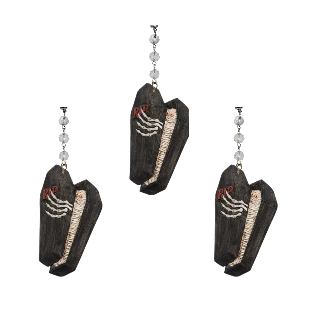 5" COFFIN (Set/1) OR (Set/3) MAGNETIC HALLOWEEN CHANDELIER ORNAMENT