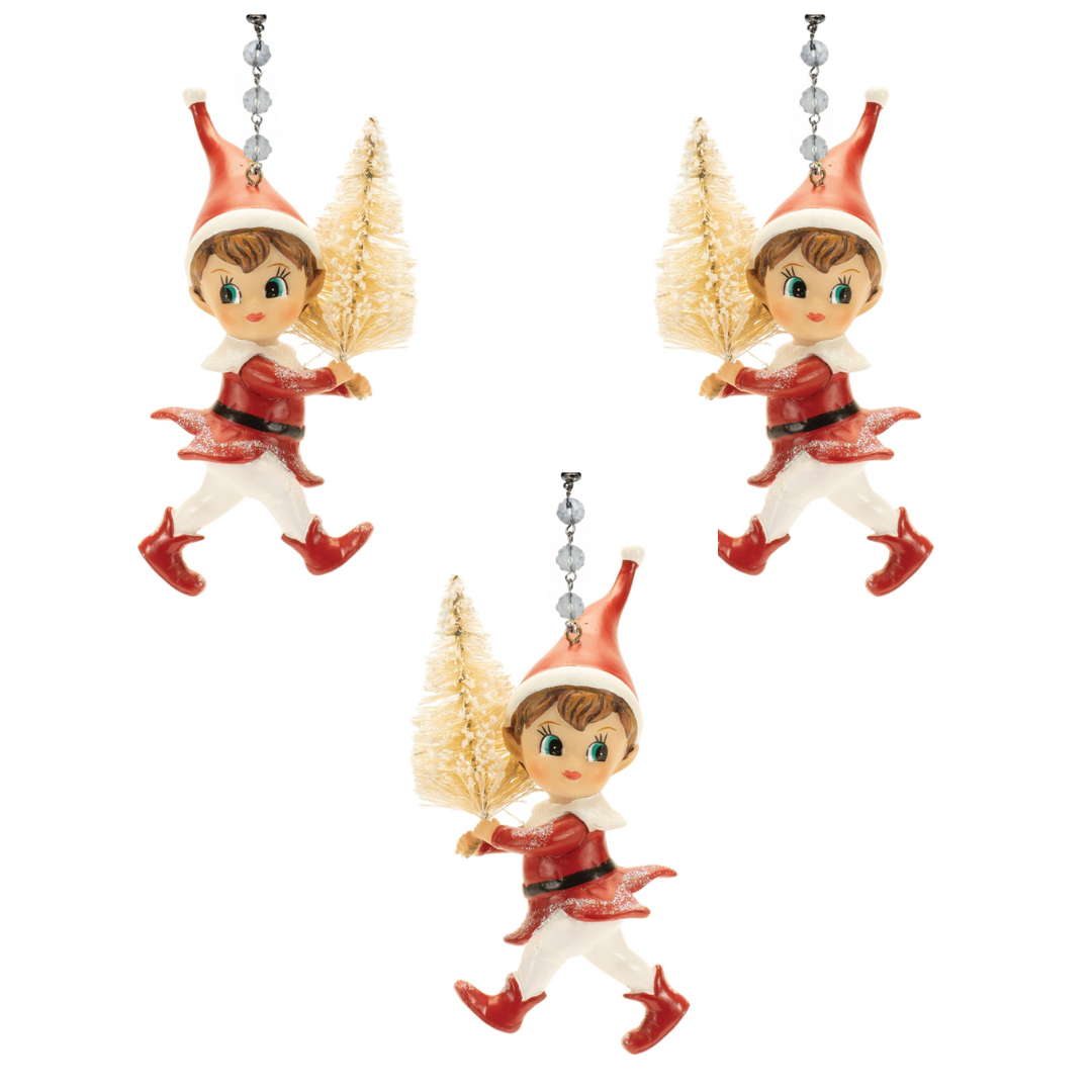 RETRO HOLIDAY ELF (Set/1 OR Set/3) - MAGNETIC CHANDELIER ORNAMENT