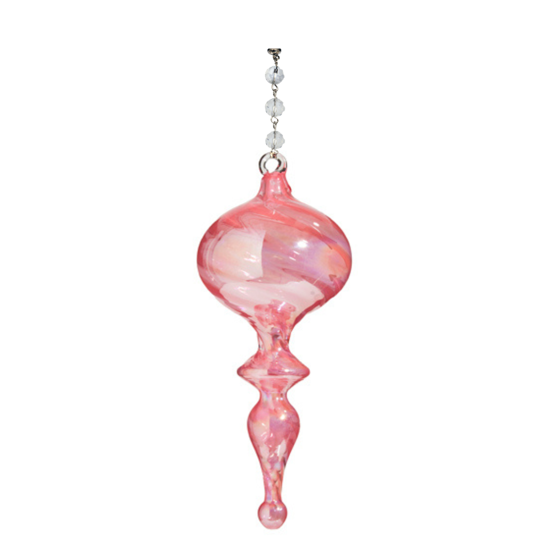 9" PINK GLASS FINIAL (Set/1) MAGNETIC CHANDELIER ORNAMENT - 2 STYLES AVAILABLE