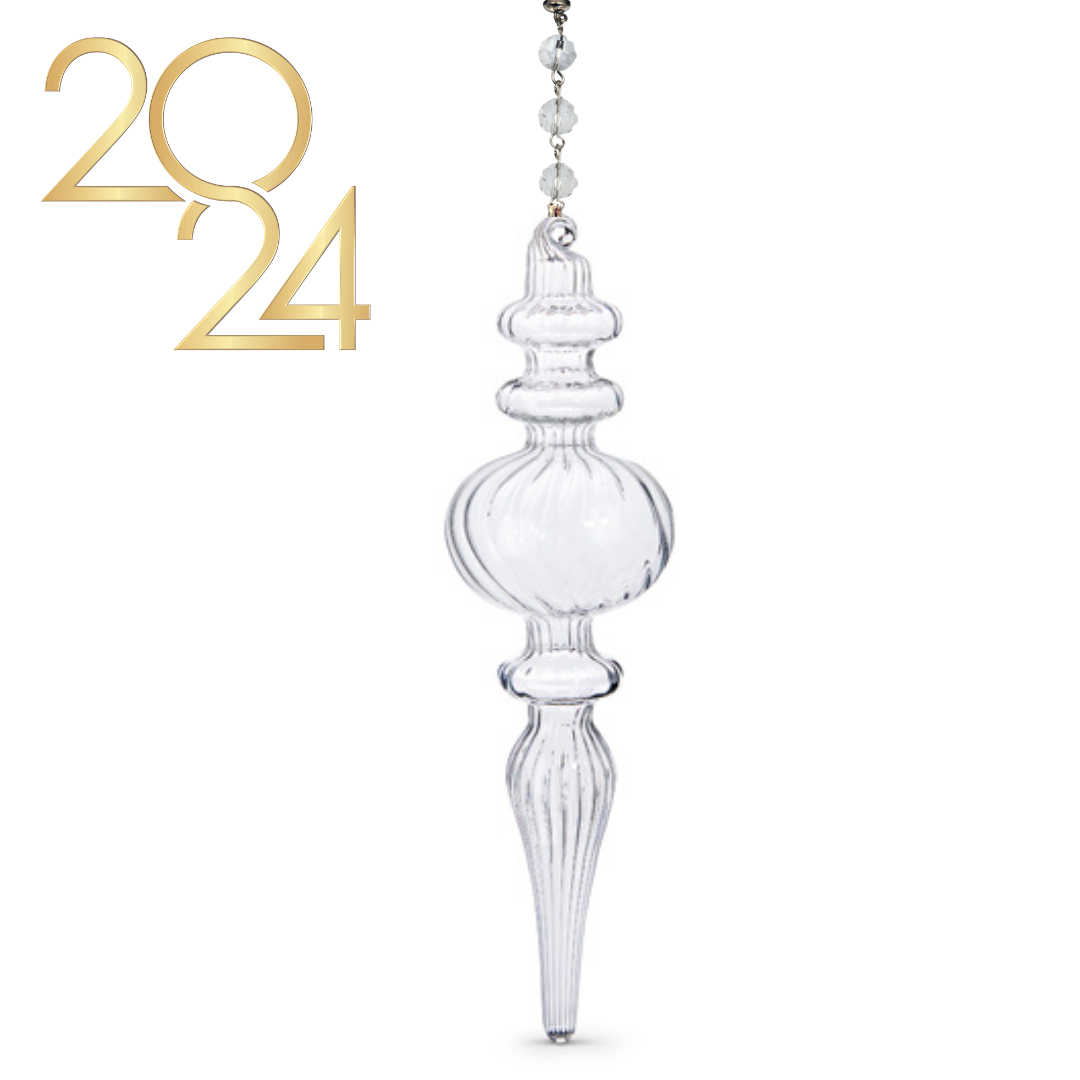 8" CLEAR GLASS FINIAL (Set/1) MAGNETIC CHANDELIER ORNAMENT - 2 STYLES AVAILABLE