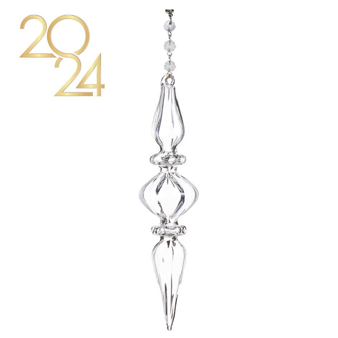 8.25" CLEAR GLASS FINIAL (Set/1) MAGNETIC CHANDELIER ORNAMENT - 2 STYLES AVAILABLE