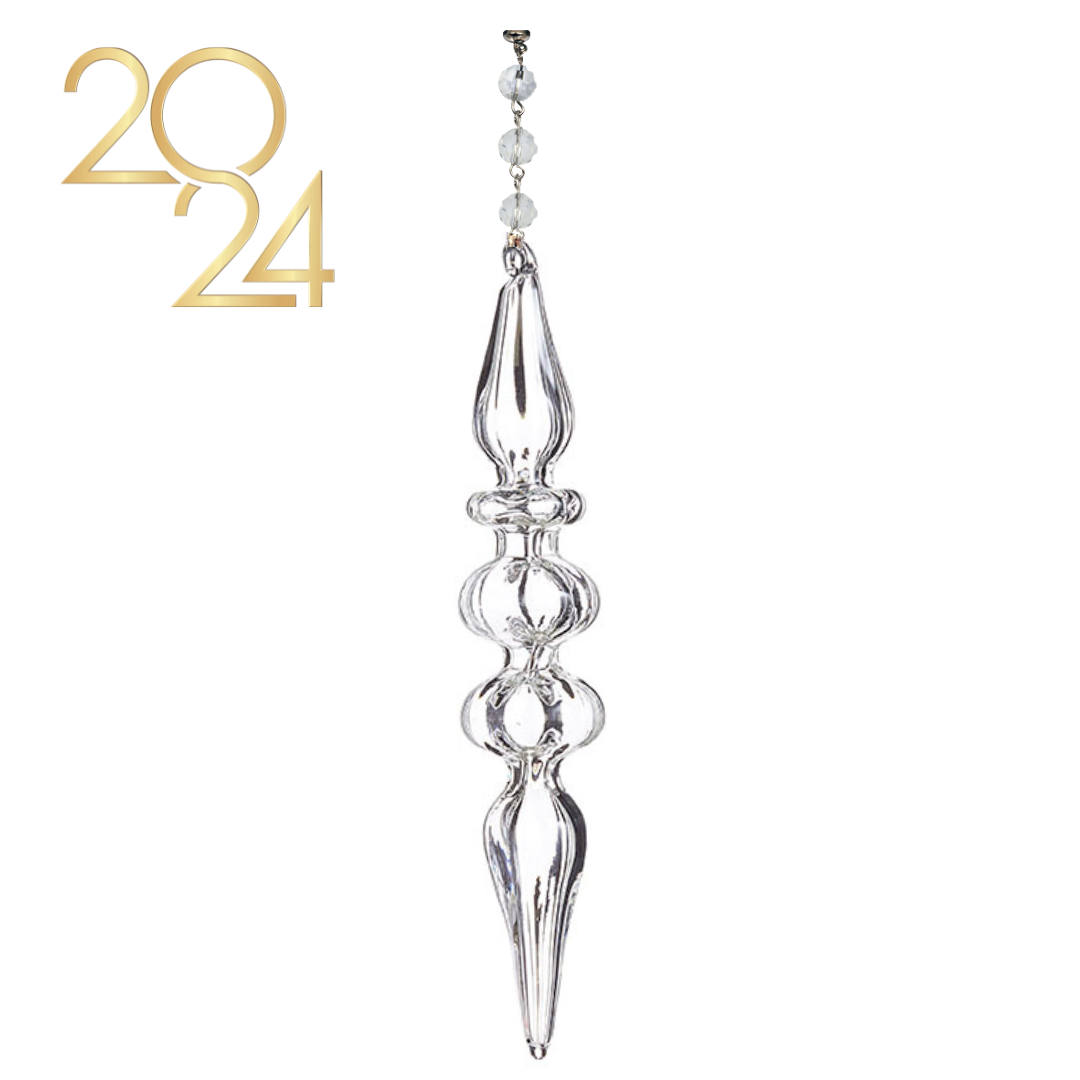 8.25" CLEAR GLASS FINIAL (Set/1) MAGNETIC CHANDELIER ORNAMENT - 2 STYLES AVAILABLE