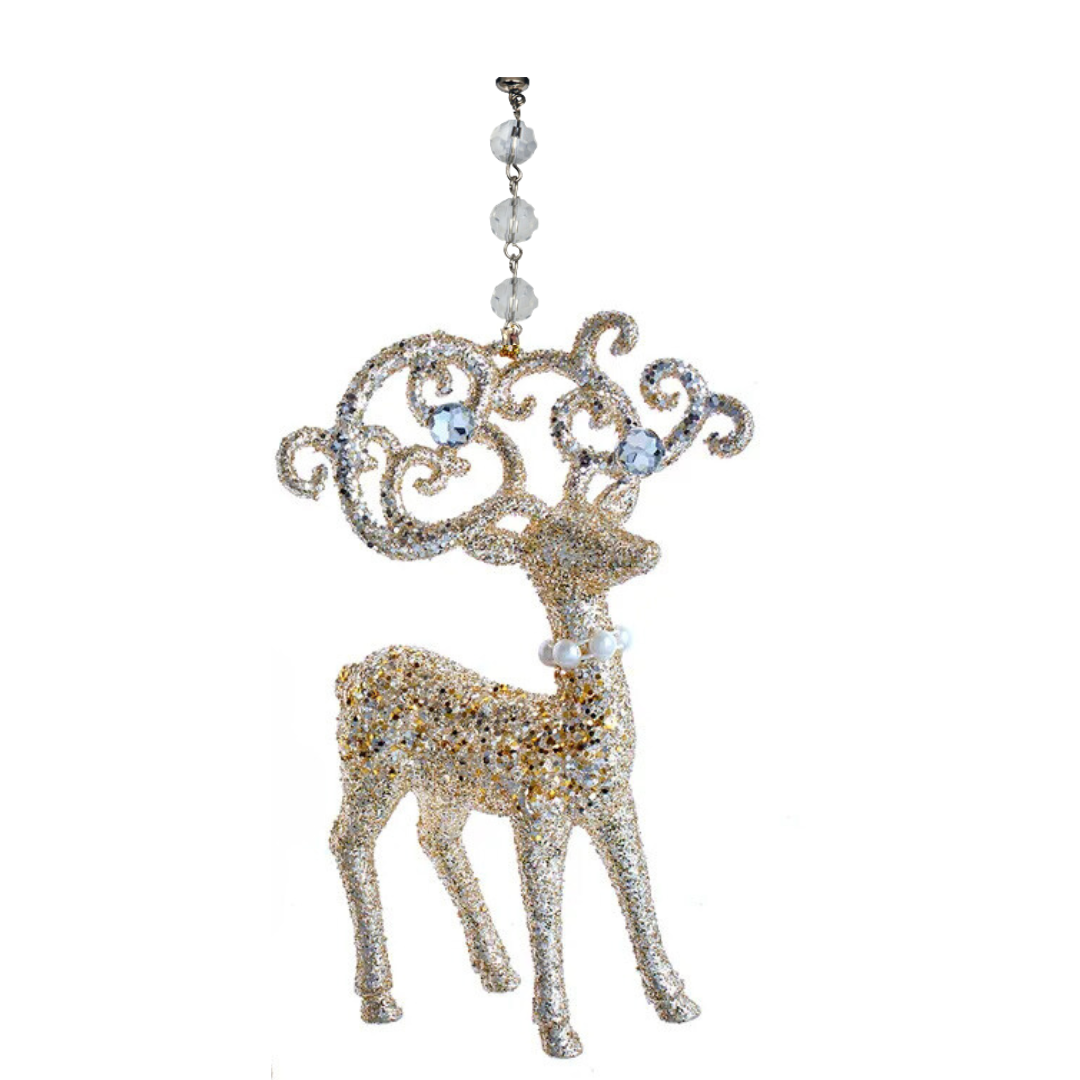 GLITTER PLATINUM SILVER REINDEER (Set/3) MAGNETIC CHANDELIER ORNAMENT - 2 STYLES AVAILABLE