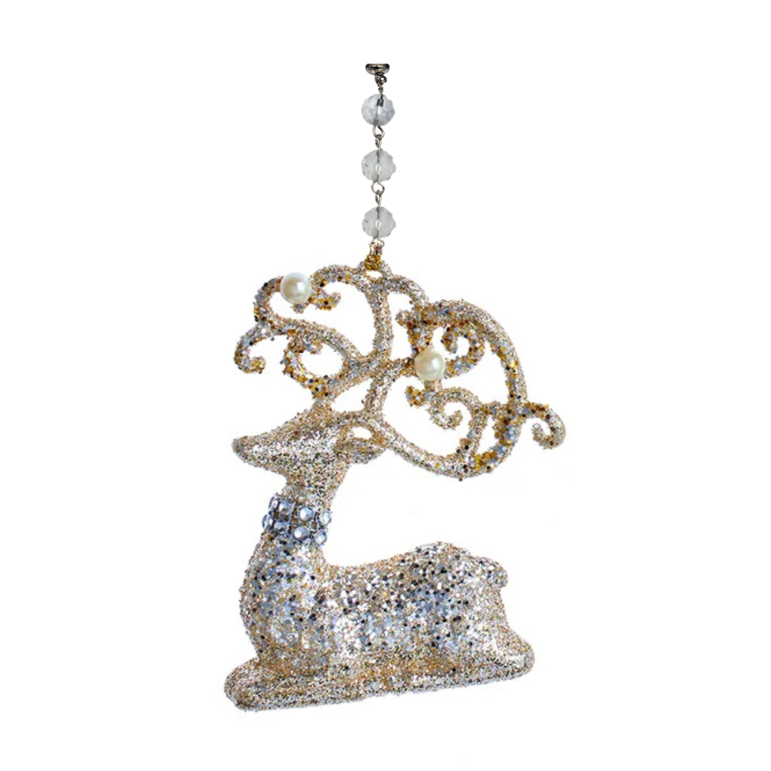 GLITTER PLATINUM SILVER REINDEER (Set/3) MAGNETIC CHANDELIER ORNAMENT - 2 STYLES AVAILABLE