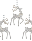 5" CLEAR GLITTER REINDEER (Set/3) MAGNETIC CHANDELIER ORNAMENT