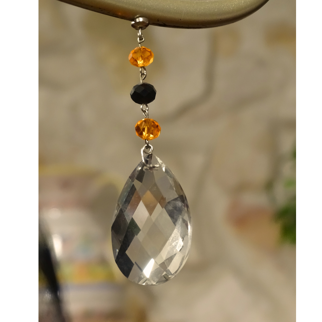 3" HALLOWEEN WEAVED ALMOND - - Orange + Black - Magnetic Ornament (Set/3)