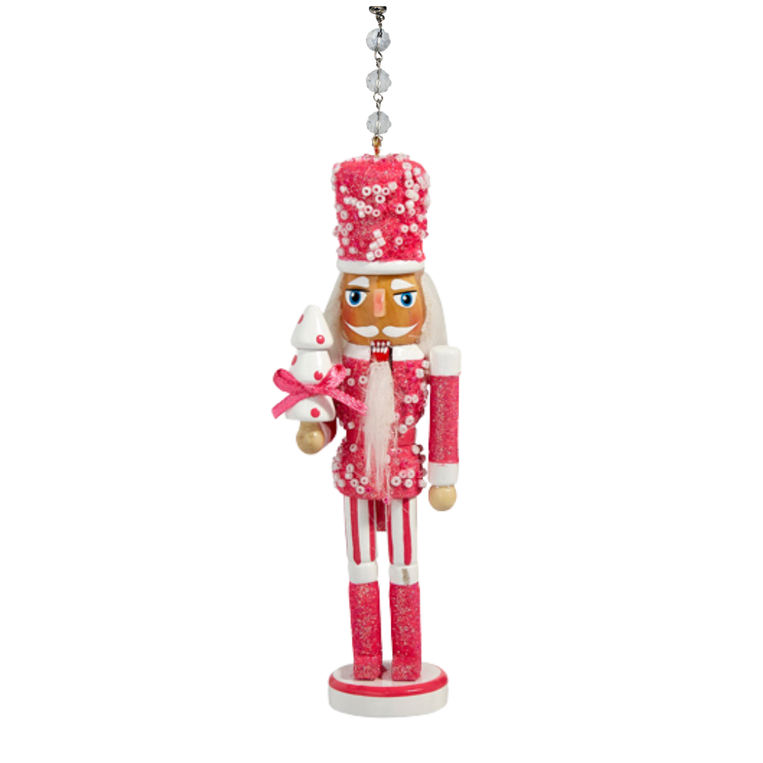 GLITTER BRIGHT PINK + PEARL NUTCRACKER (Set/1) MAGNETIC CHANDELIER ORNAMENT