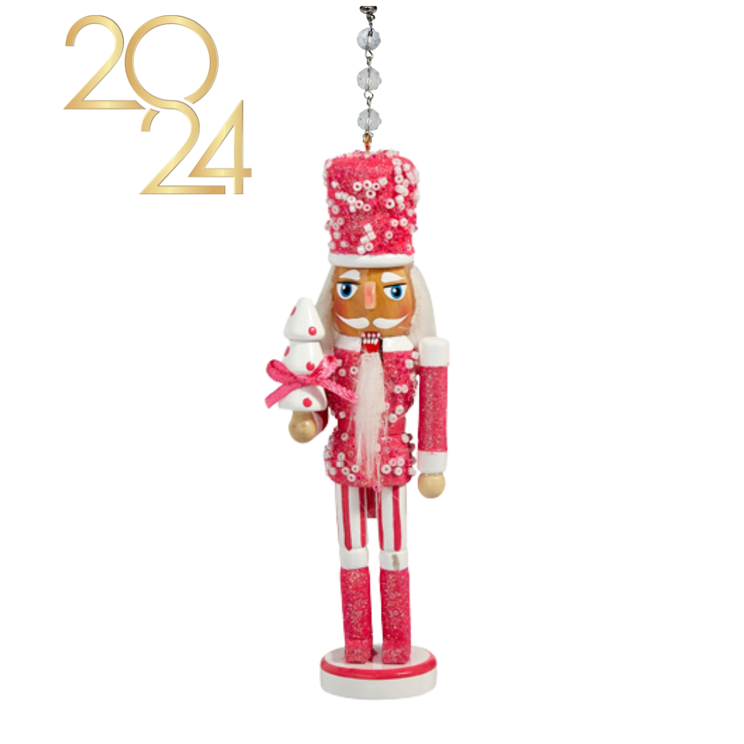 GLITTER BRIGHT PINK + PEARL NUTCRACKER (Set/1) MAGNETIC CHANDELIER ORNAMENT