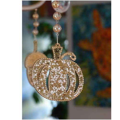 BEJEWELED PUMPKIN (Set/3) MAGNETIC FALL CHANDELIER ORNAMENT
