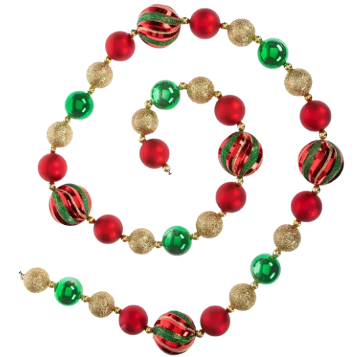 72" ( 6 Feet) Red/Green/Gold LARGE BALL Magnetic Holiday Garland