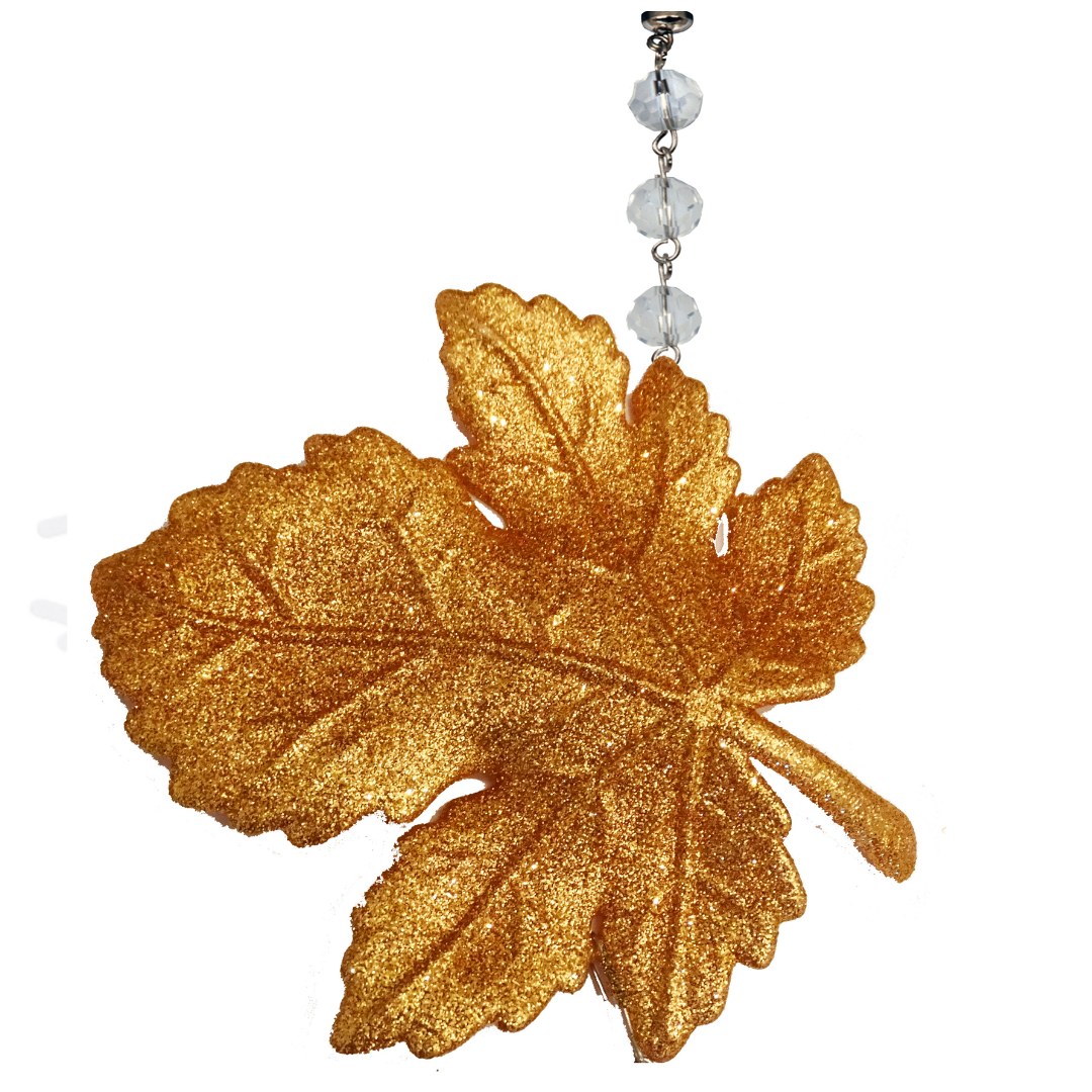 GLITTER GOLD LEAF (Set/3) MAGNETIC FALL CHANDELIER ORNAMENT