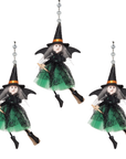 BLACK + GREEN WITCH (Set/1) or (Set/3) MAGNETIC HALLOWEEN CHANDELIER ORNAMENT