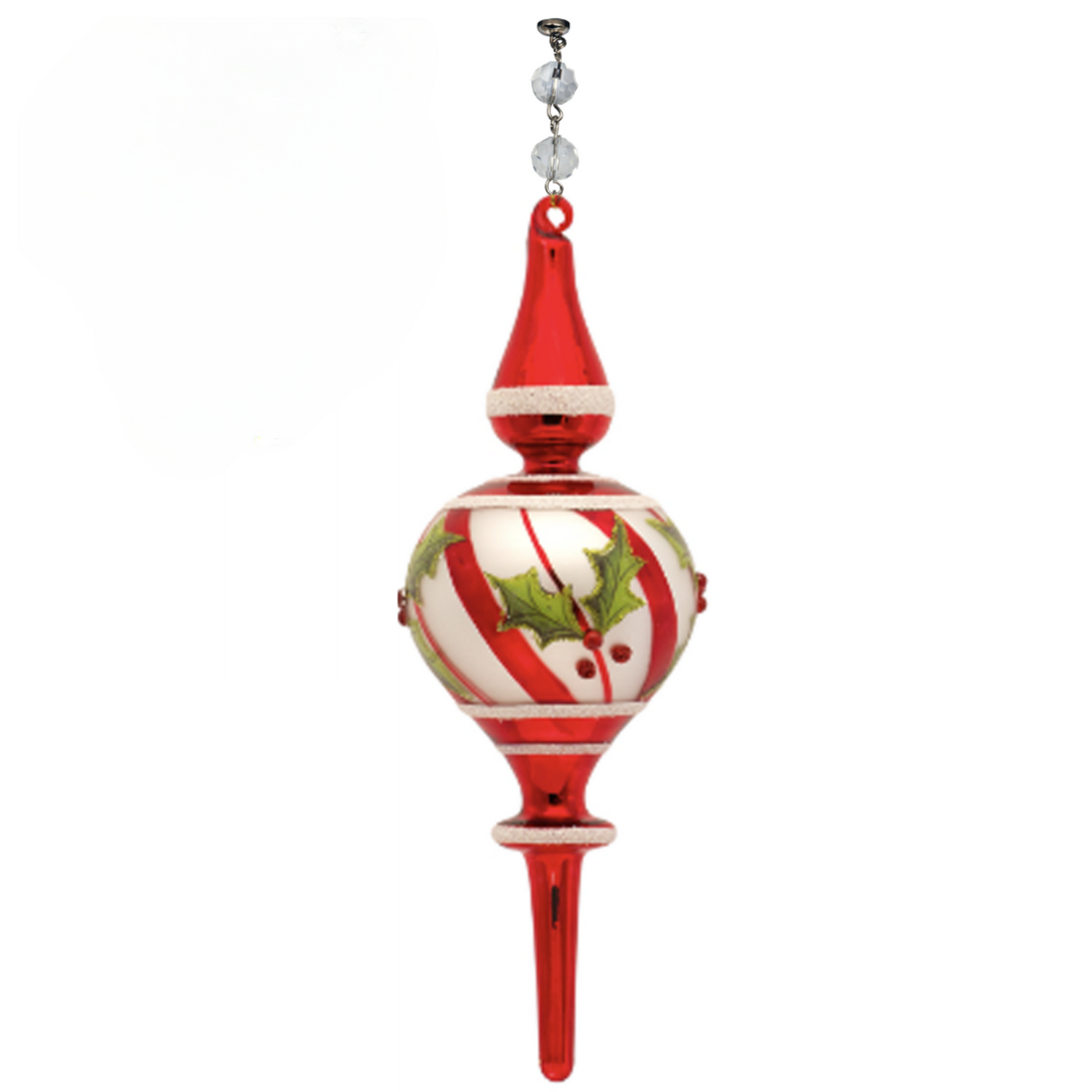 9" RED/WHITE HOLLY FINIAL (Set/1) MAGNETIC CHANDELIER ORNAMENT