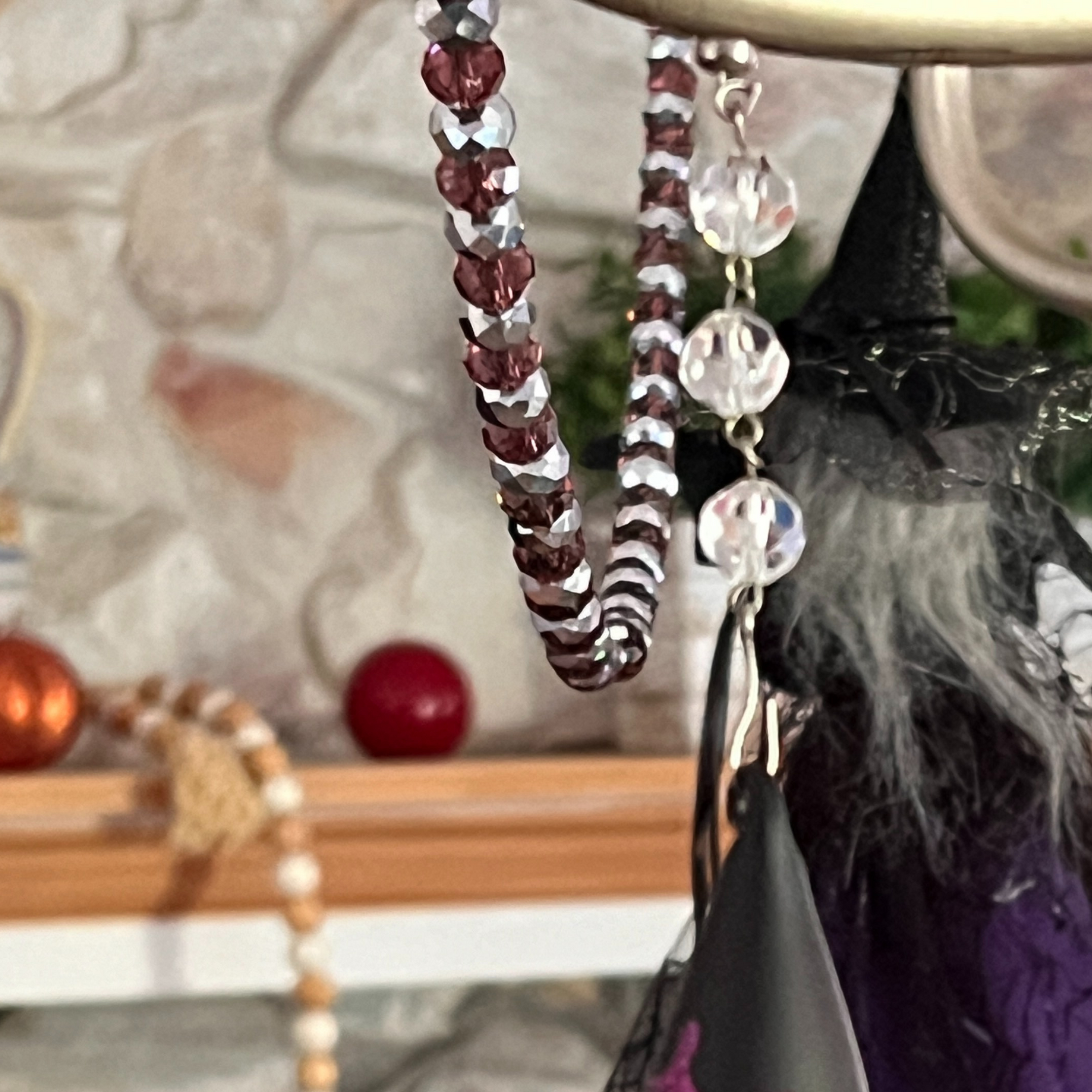12" PURPLE/SILVER CRYSTAL BEAD MAGNETIC CHANDELIER GARLAND (Set/3)