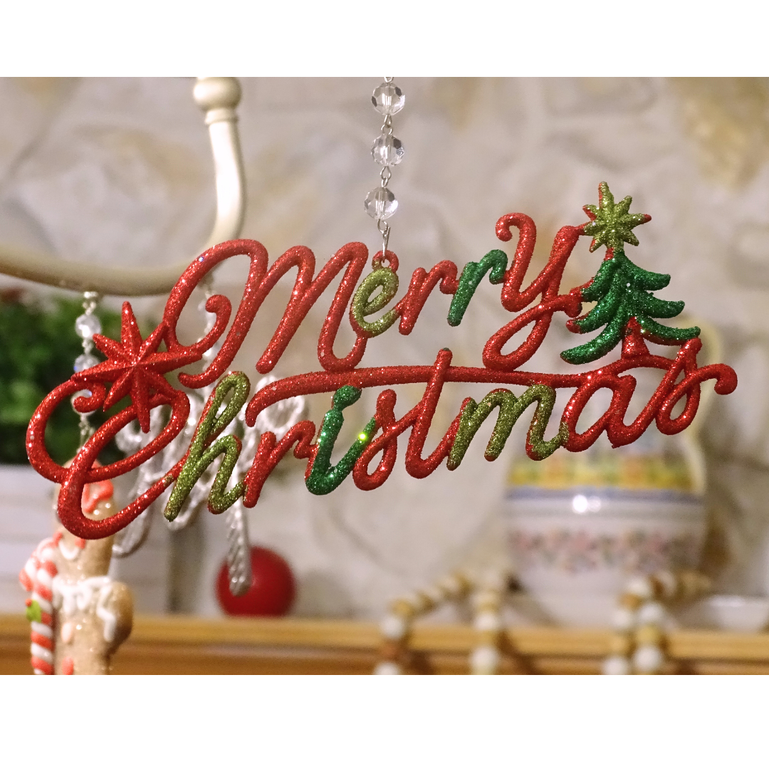 RED/GREEN MERRY CHRISTMAS (Set/1) or (Set/3) MAGNETIC CHANDELIER ORNAMENT
