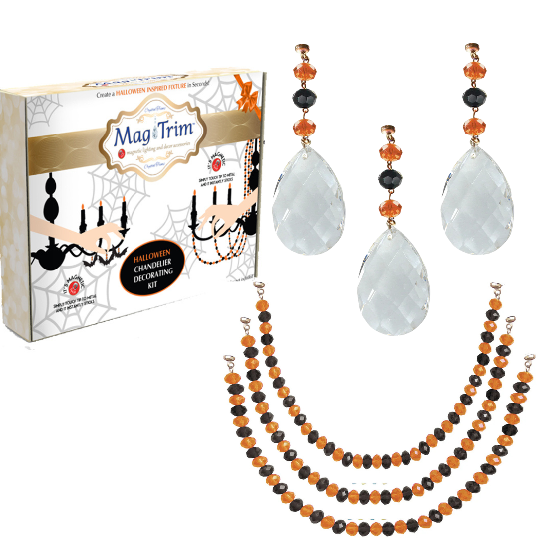 HALLOWEEN CHANDELIER MAKEOVER KIT - (3) Black/Orange Crystal Almond + (3) 12" Black/Orange Crystal Bead Garland (Copy)