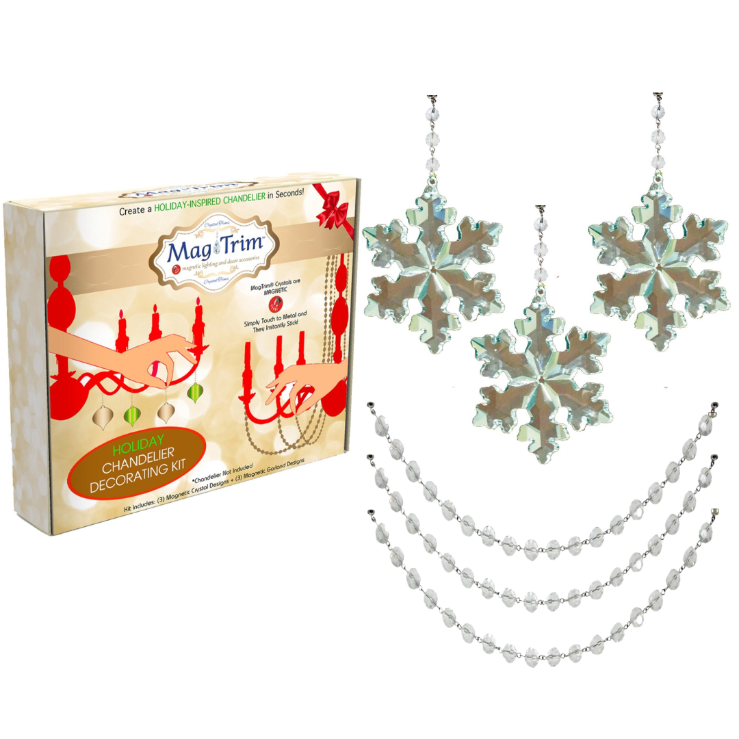 HOLIDAY CHANDELIER MAKEOVER KIT - (3) Crystal Snowflake + (3) 12" Clear Crystal Garland