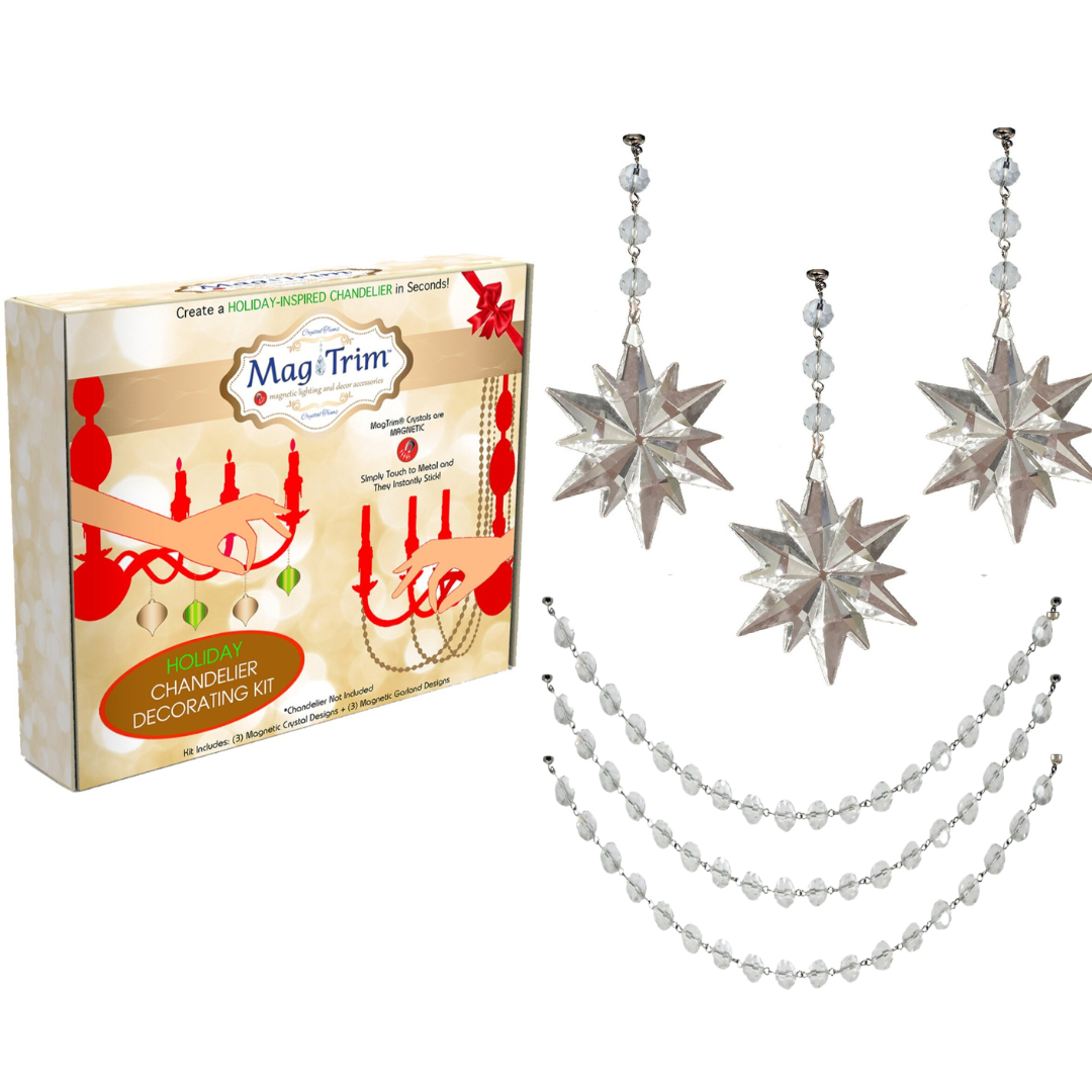 HOLIDAY CHANDELIER MAKEOVER KIT - (3) Crystal Star + (3) 12" Clear Crystal Garland