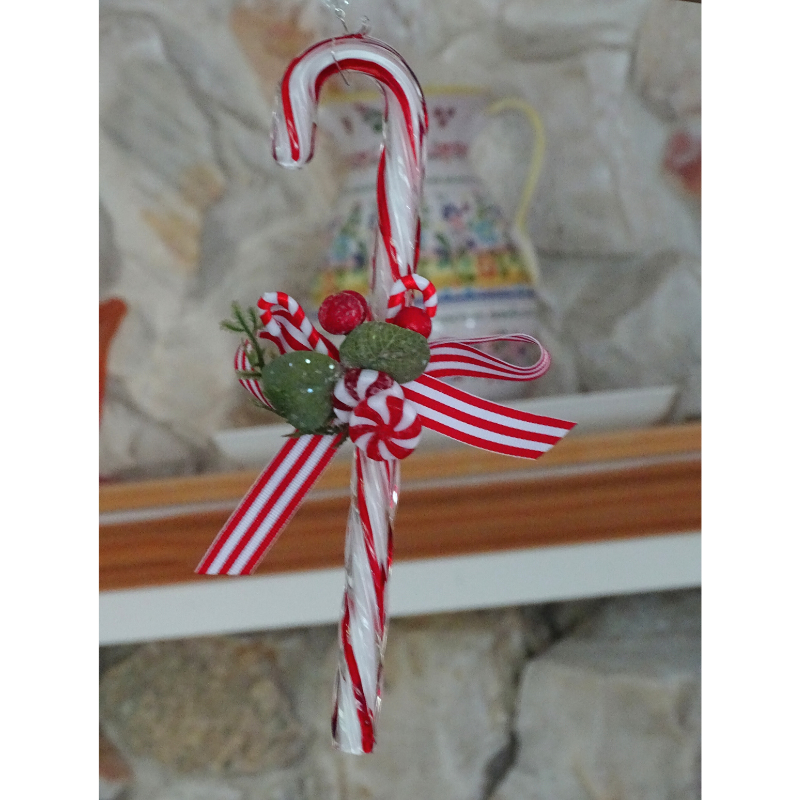 10" GLASS CANDY CANE (Set/1) MAGNETIC CHANDELIER ORNAMENT