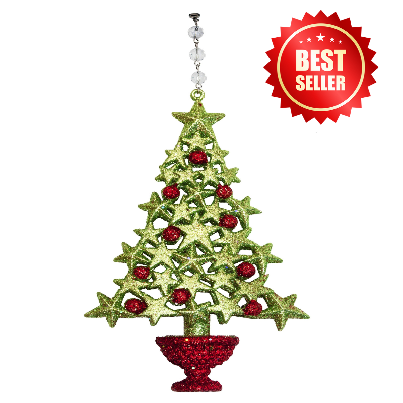 GLITTER RED/GREEN TREE (Set/1) MAGNETIC CHANDELIER ORNAMENT