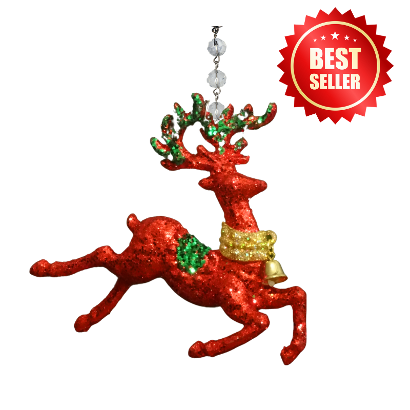 GLITTER RED REINDEER (Set/1) MAGNETIC CHANDELIER ORNAMENT
