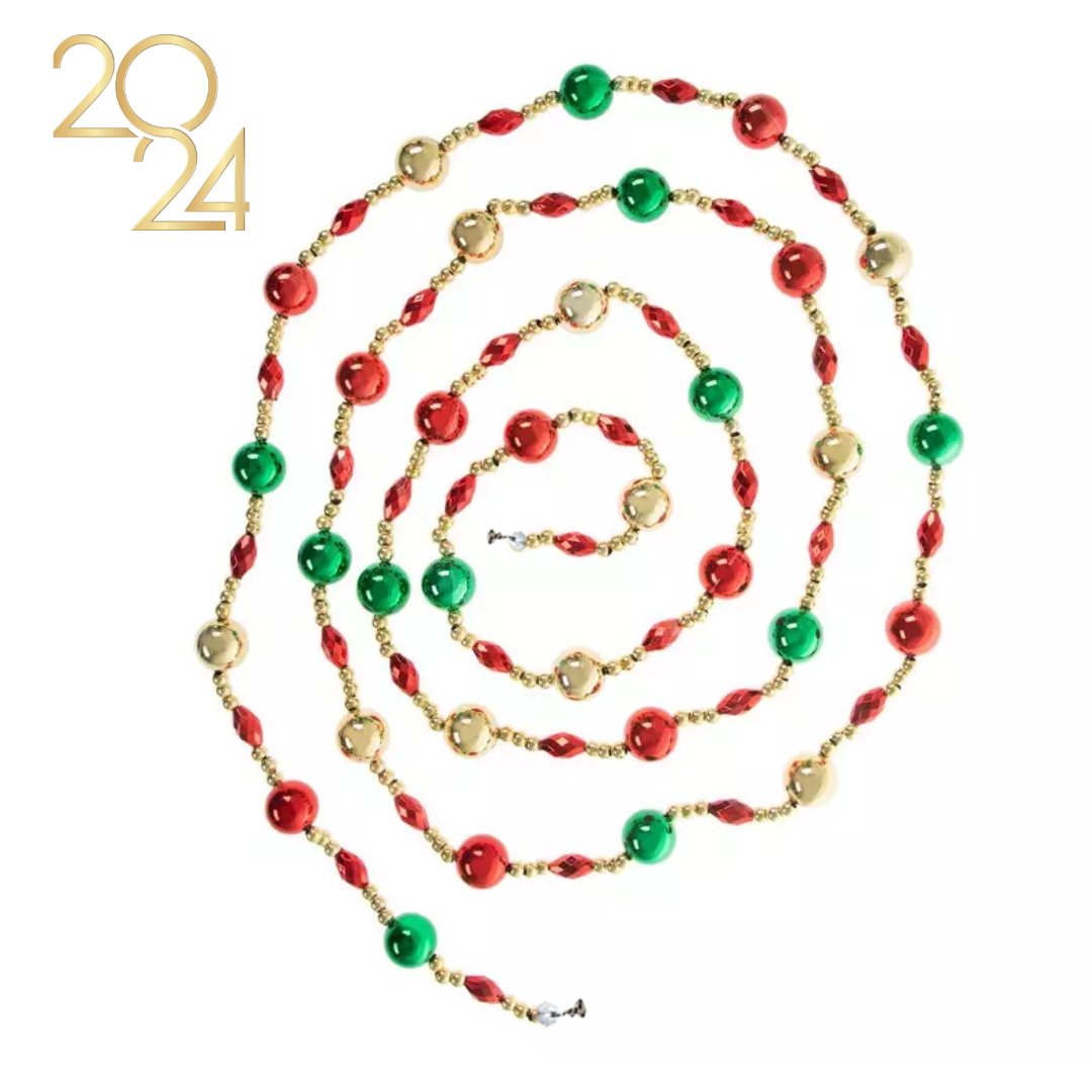 54" ( 4.5 Feet) Red/Green/Gold SMALL BALL Magnetic Holiday Garland