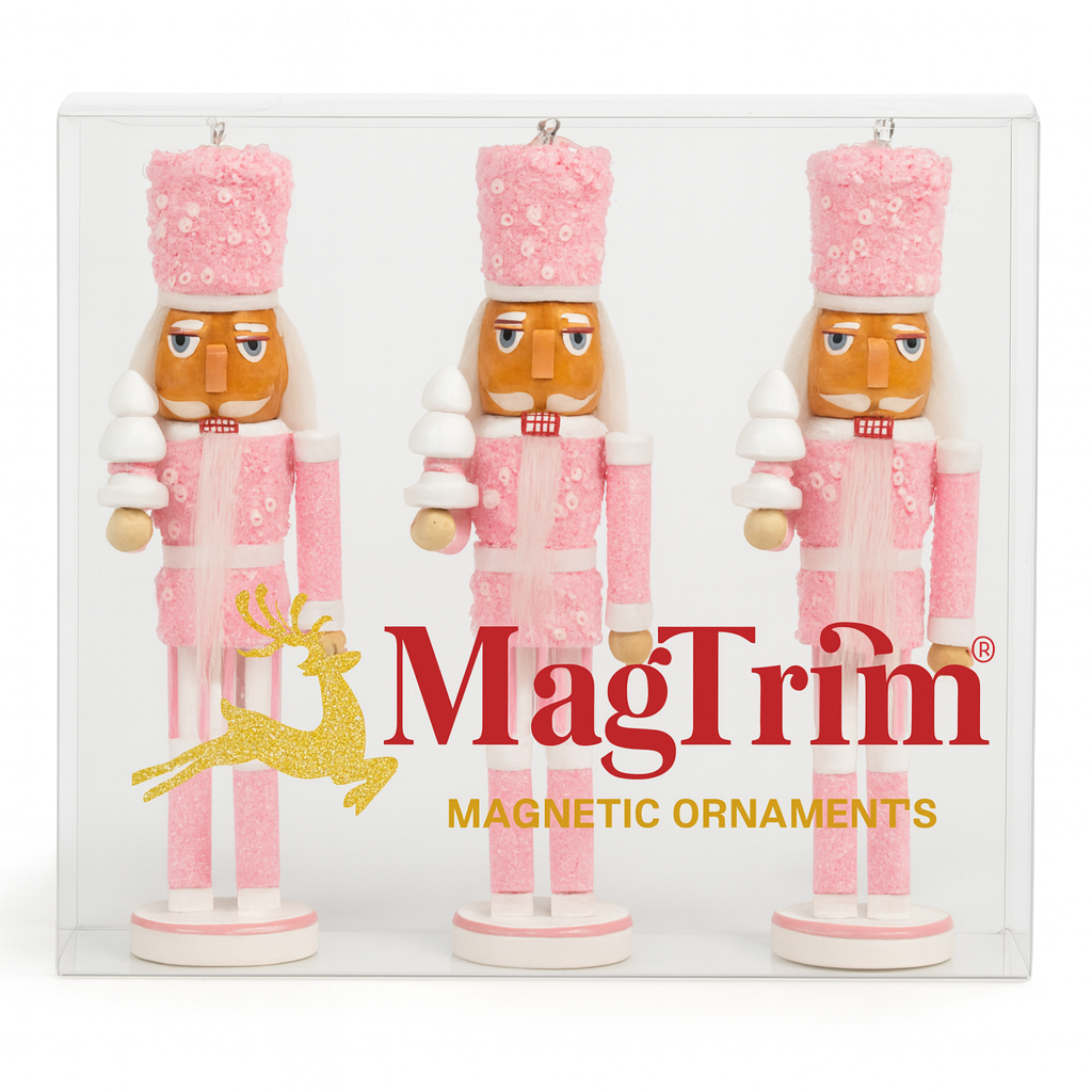 5" GLITTER BRIGHT PINK OR PASTEL PINK NUTCRACKER (Set/1 or Set/3) MAGNETIC CHANDELIER ORNAMENT