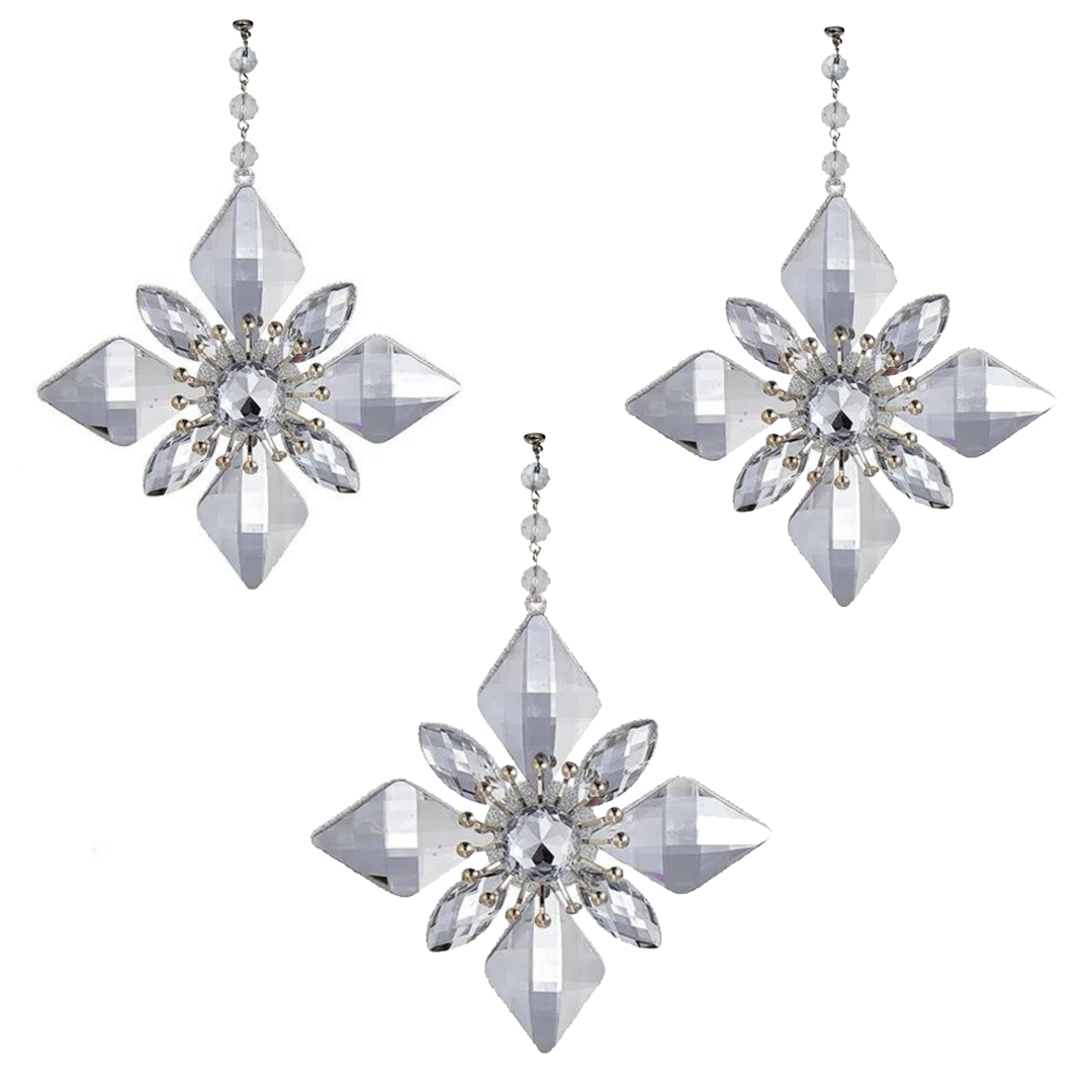 CLEAR JEWELED SNOWFLAKE (Set/3) MAGNETIC CHANDELIER ORNAMENT