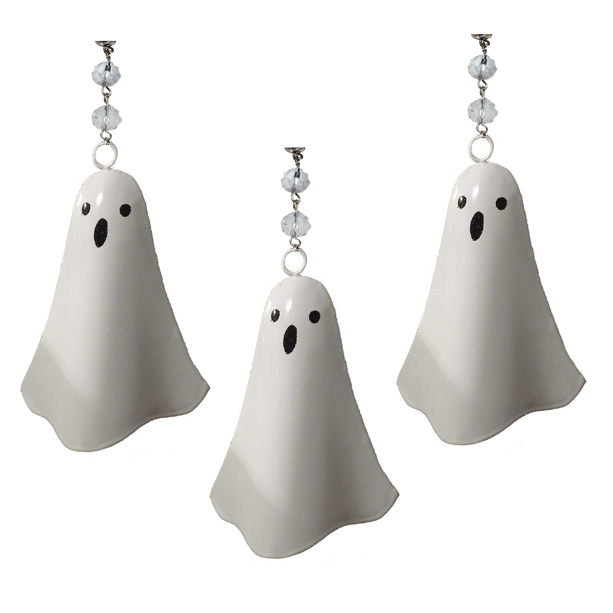 4.5" WHITE METAL GHOST (Set/3) MAGNETIC HALLOWEEN CHANDELIER ORNAMENT