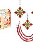 HOLIDAY CHANDELIER MAKEOVER KIT - (3) Red/Green/Gold Jeweled Snowflake + (3) 12" Light Red Crystal Garland