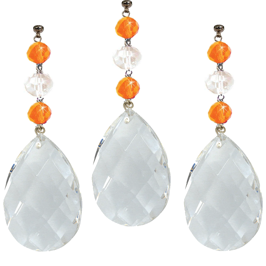 3" HALLOWEEN WEAVED ALMOND - - Orange + White - Magnetic Ornament (Set/3)
