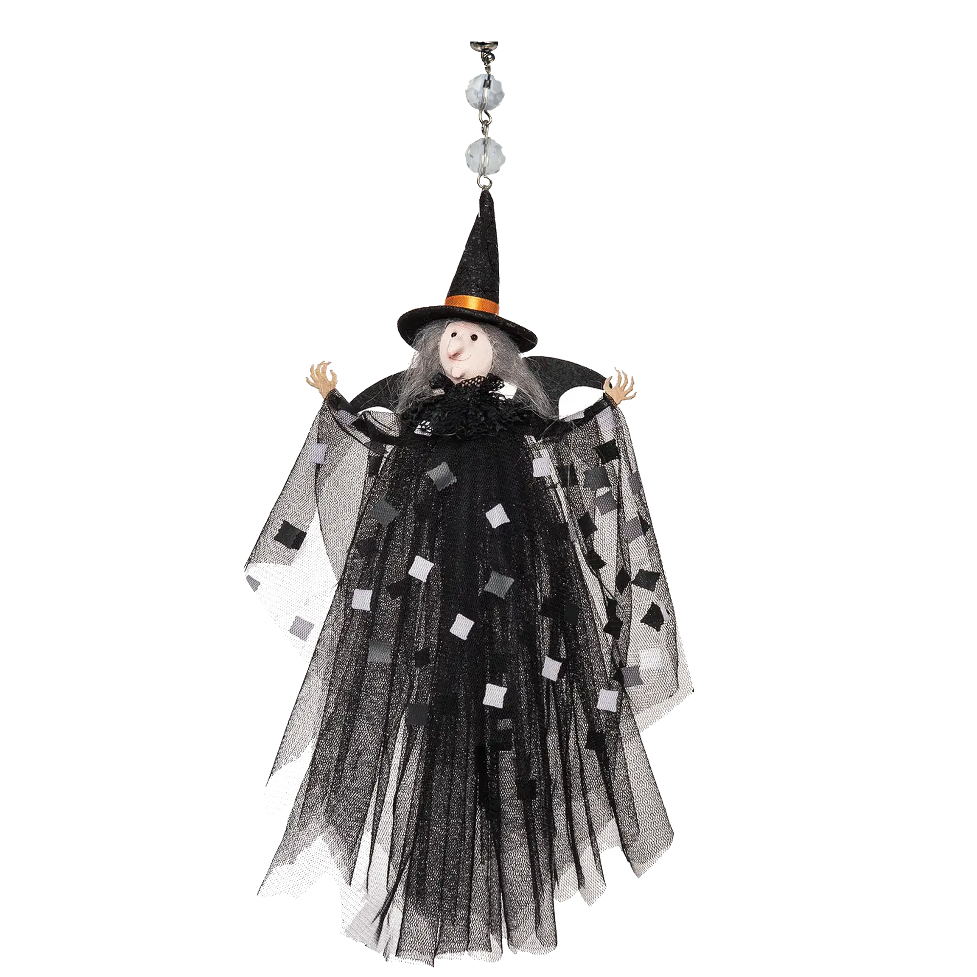 BLACK + WHITE "CHECKERED" WITCH (Set/1) MAGNETIC HALLOWEEN CHANDELIER ORNAMENT