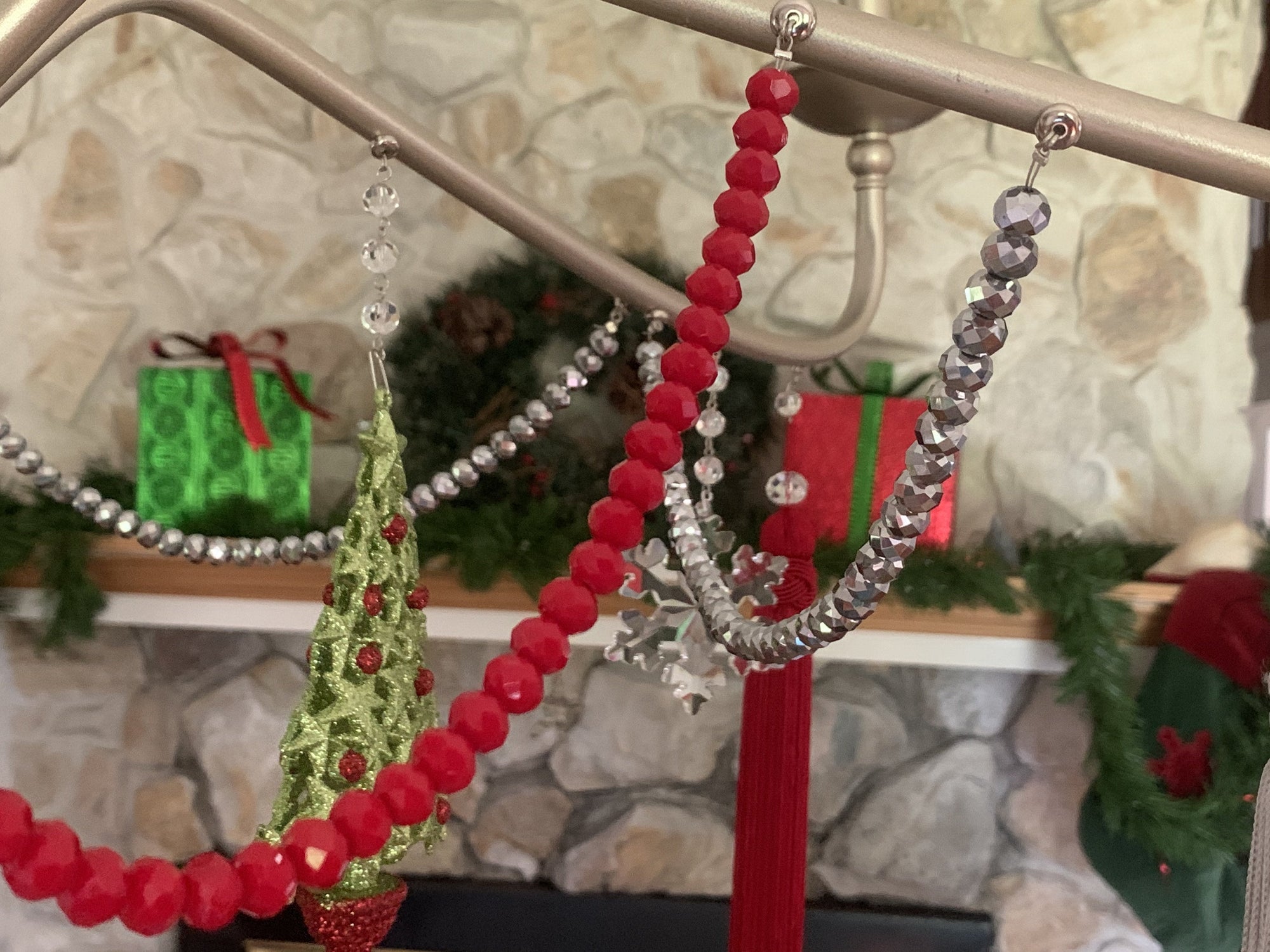 12" RED CRYSTAL BEAD MAGNETIC CHANDELIER GARLAND (Set/3) - MagTrim Designs LLC