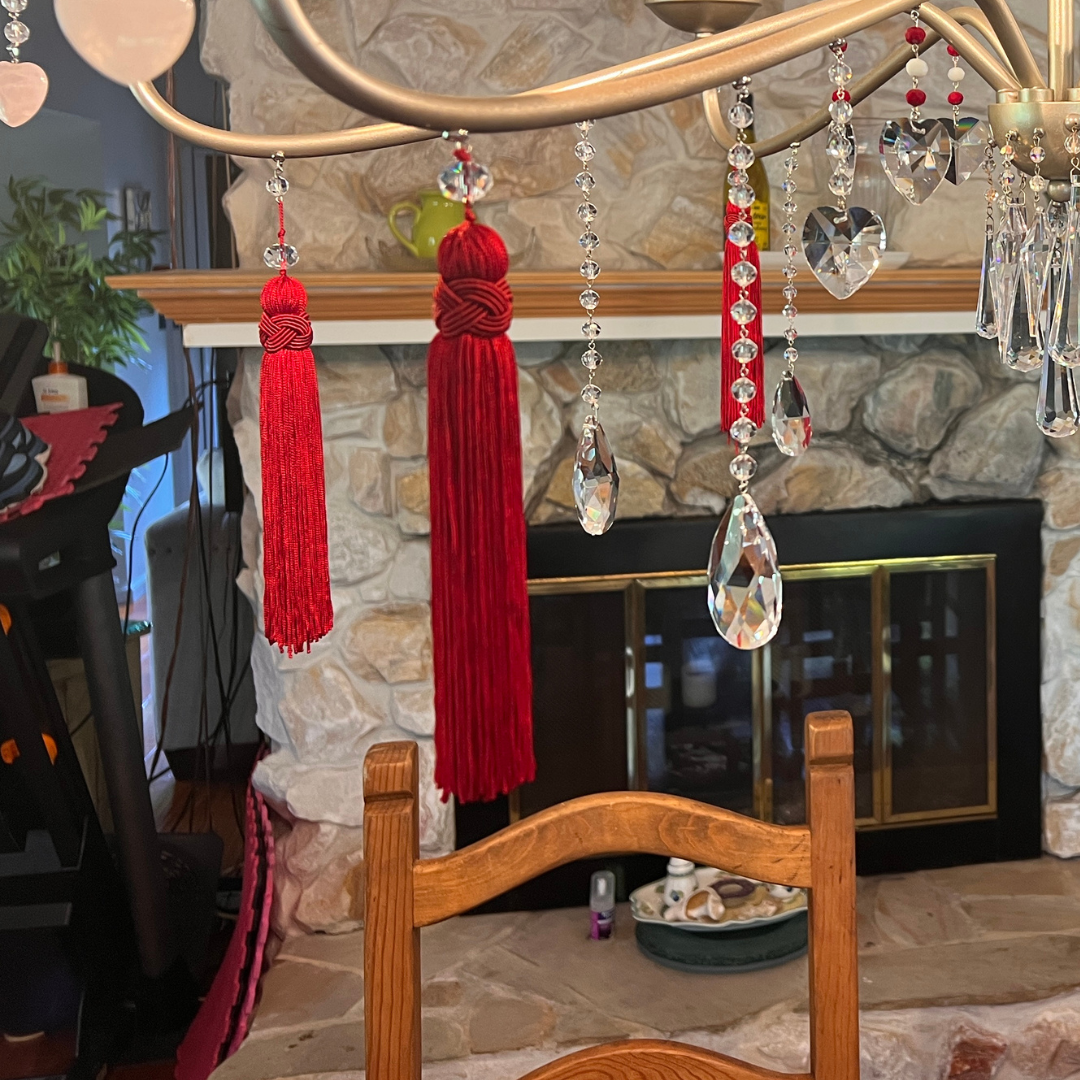 6.5" RED CRYSTAL BEAD TASSEL (Set/3) MAGNETIC CHANDELIER ORNAMENT - Magnetic Chandelier Accessory TrimKit®