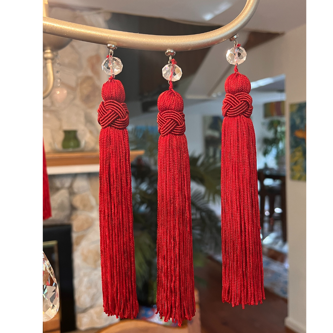 6.5" RED CRYSTAL BEAD TASSEL (Set/3) MAGNETIC CHANDELIER ORNAMENT - Magnetic Chandelier Accessory TrimKit®
